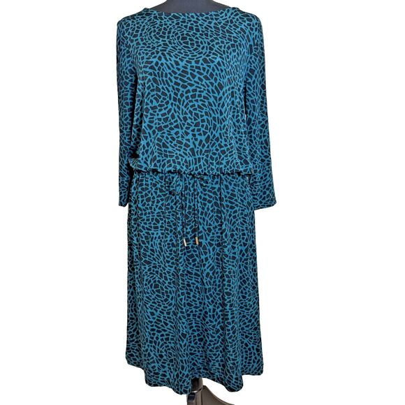 Chico's Travelers Boho Teal Black Leopard Print Dress Size 8/10 - Picture 1 of 16